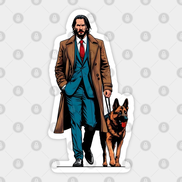 John Wick Walking with a German Shepherd Sticker by TWOintoA